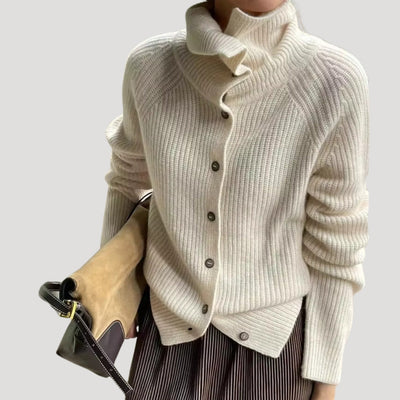 Dames Grofgebreide Cardigan Met Knoopsluiting En Lange Mouwen