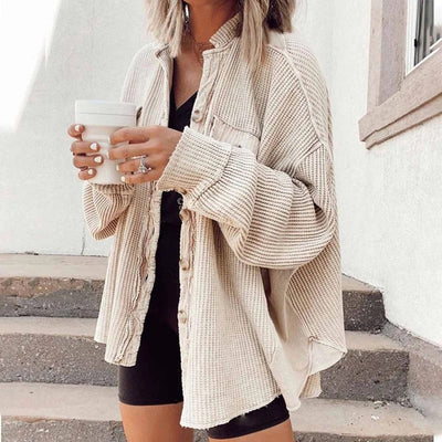 Dames Losse Geribbelde Cardigan