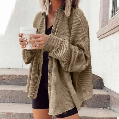 Dames Losse Geribbelde Cardigan