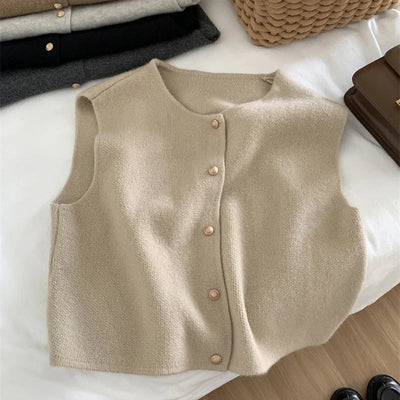 Dames Gebreide Cardigan Zonder Mouwen Met Knoopsluiting