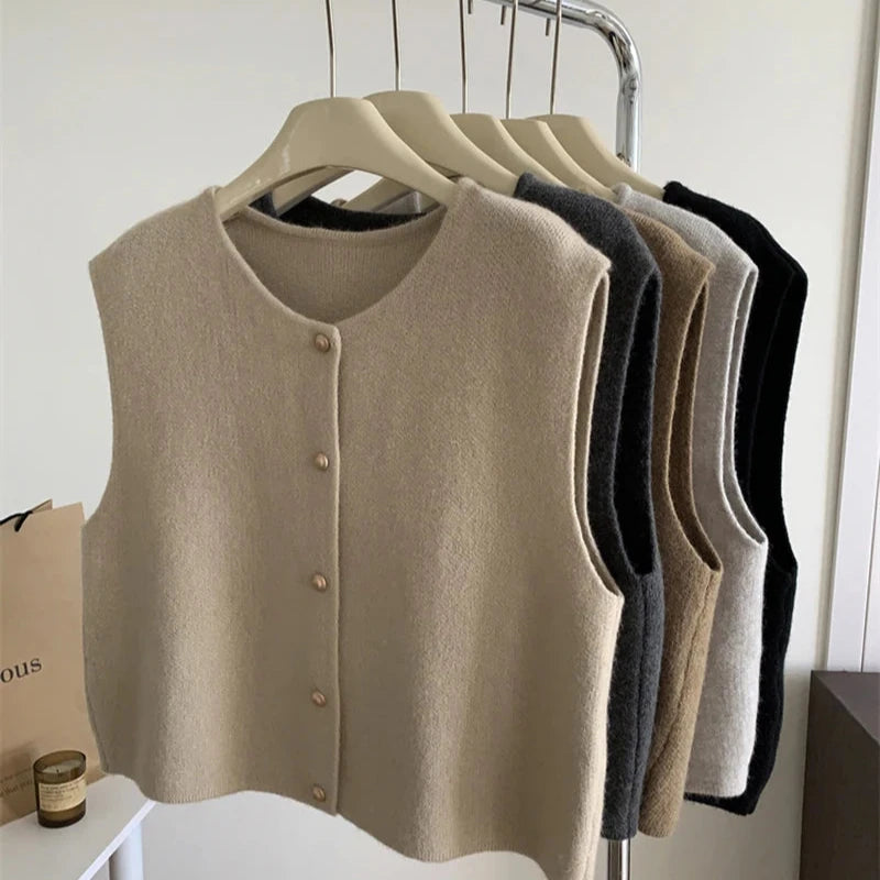 Dames Gebreide Cardigan Zonder Mouwen Met Knoopsluiting