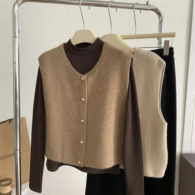 Dames Gebreide Cardigan Zonder Mouwen Met Knoopsluiting