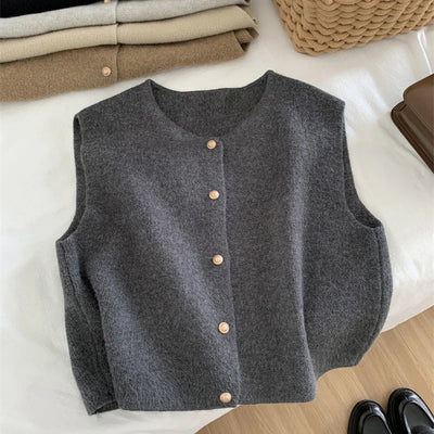 Dames Gebreide Cardigan Zonder Mouwen Met Knoopsluiting