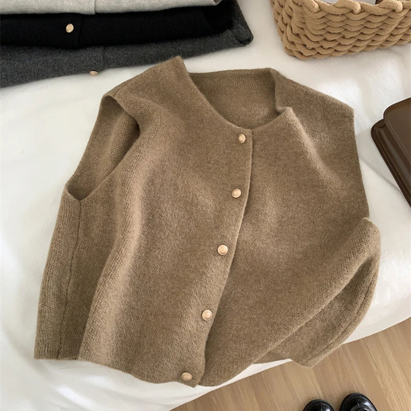 Dames Gebreide Cardigan Zonder Mouwen Met Knoopsluiting