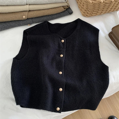 Dames Gebreide Cardigan Zonder Mouwen Met Knoopsluiting