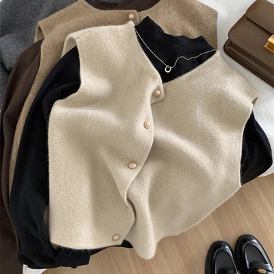Dames Gebreide Cardigan Zonder Mouwen Met Knoopsluiting