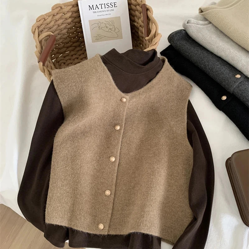 Dames Gebreide Cardigan Zonder Mouwen Met Knoopsluiting