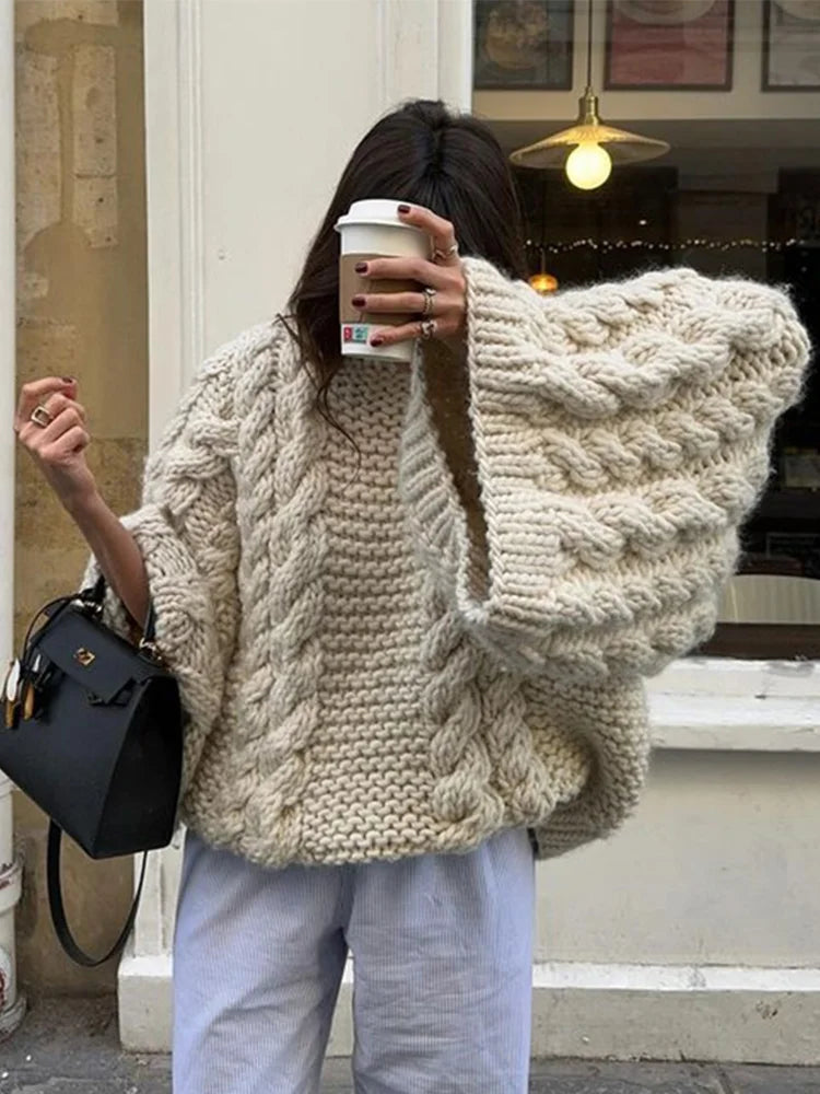 Dames Oversized Gebreide Trui Met Grove Kabelstructuur