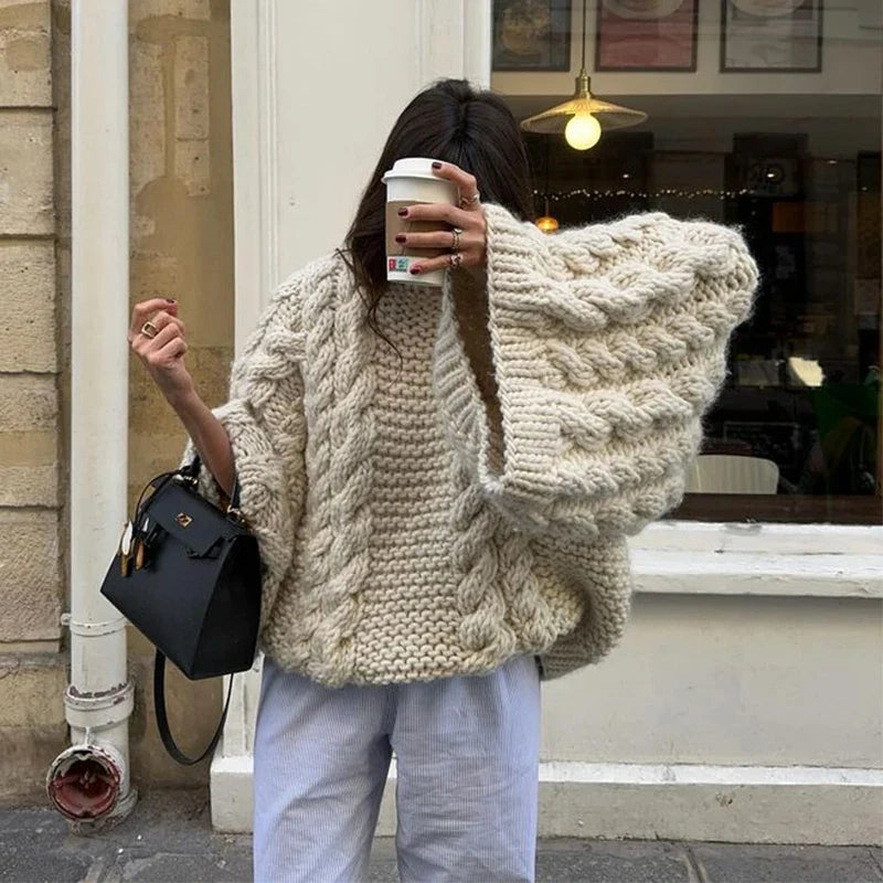 Dames Oversized Gebreide Trui Met Grove Kabelstructuur