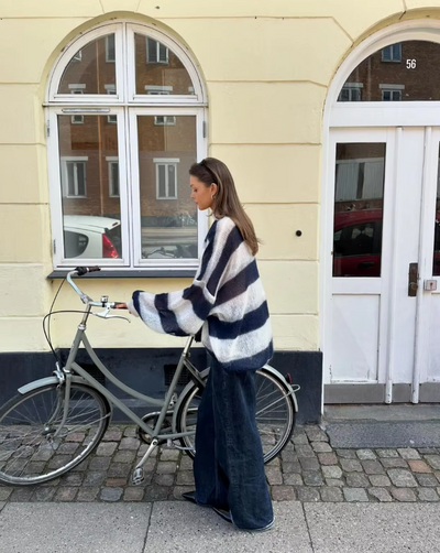 Dames Gestreept Gebreid Cardigan Met V-Hals En Losse Pasvorm