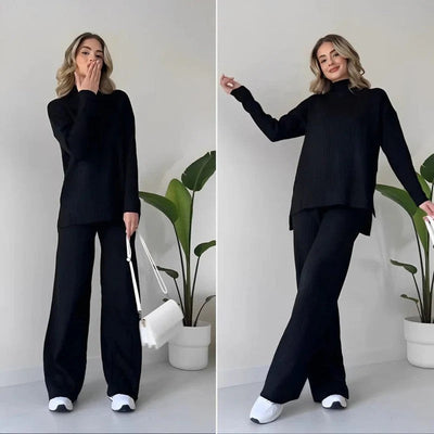 Dames Gebreide Tweedelige Set Met Coltrui En Broek