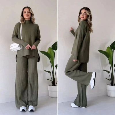 Dames Gebreide Tweedelige Set Met Coltrui En Broek