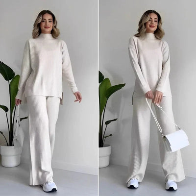 Dames Gebreide Tweedelige Set Met Coltrui En Broek