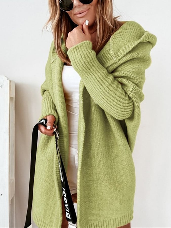 Dames Cozy Gebreide Cardigan Met Capuchon En Lange Mouwen