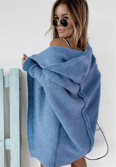 Dames Cozy Gebreide Cardigan Met Capuchon En Lange Mouwen