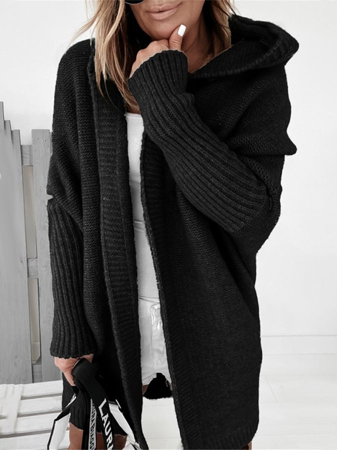Dames Cozy Gebreide Cardigan Met Capuchon En Lange Mouwen