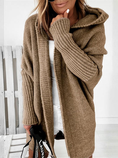 Dames Cozy Gebreide Cardigan Met Capuchon En Lange Mouwen