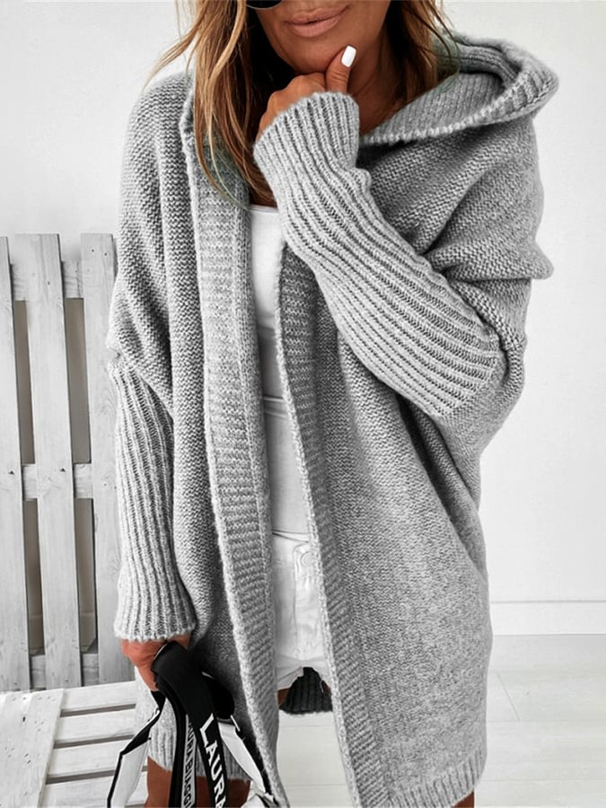 Dames Cozy Gebreide Cardigan Met Capuchon En Lange Mouwen