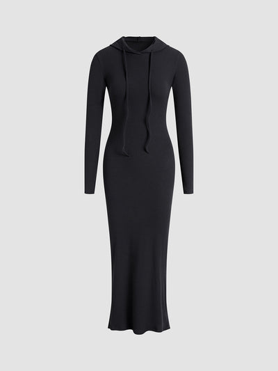 Dames Maxi Gebreide Trui Jurk Met Capuchon En Lange Mouwen