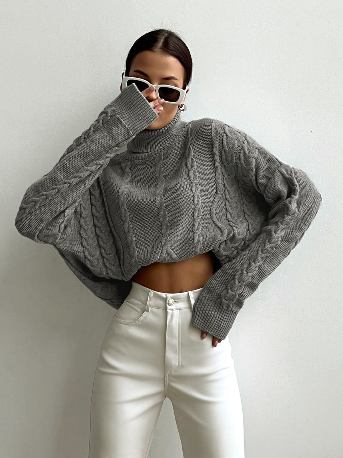 Dames Gebreide Coltrui Met Oversized Pasvorm En Kabelpatroon