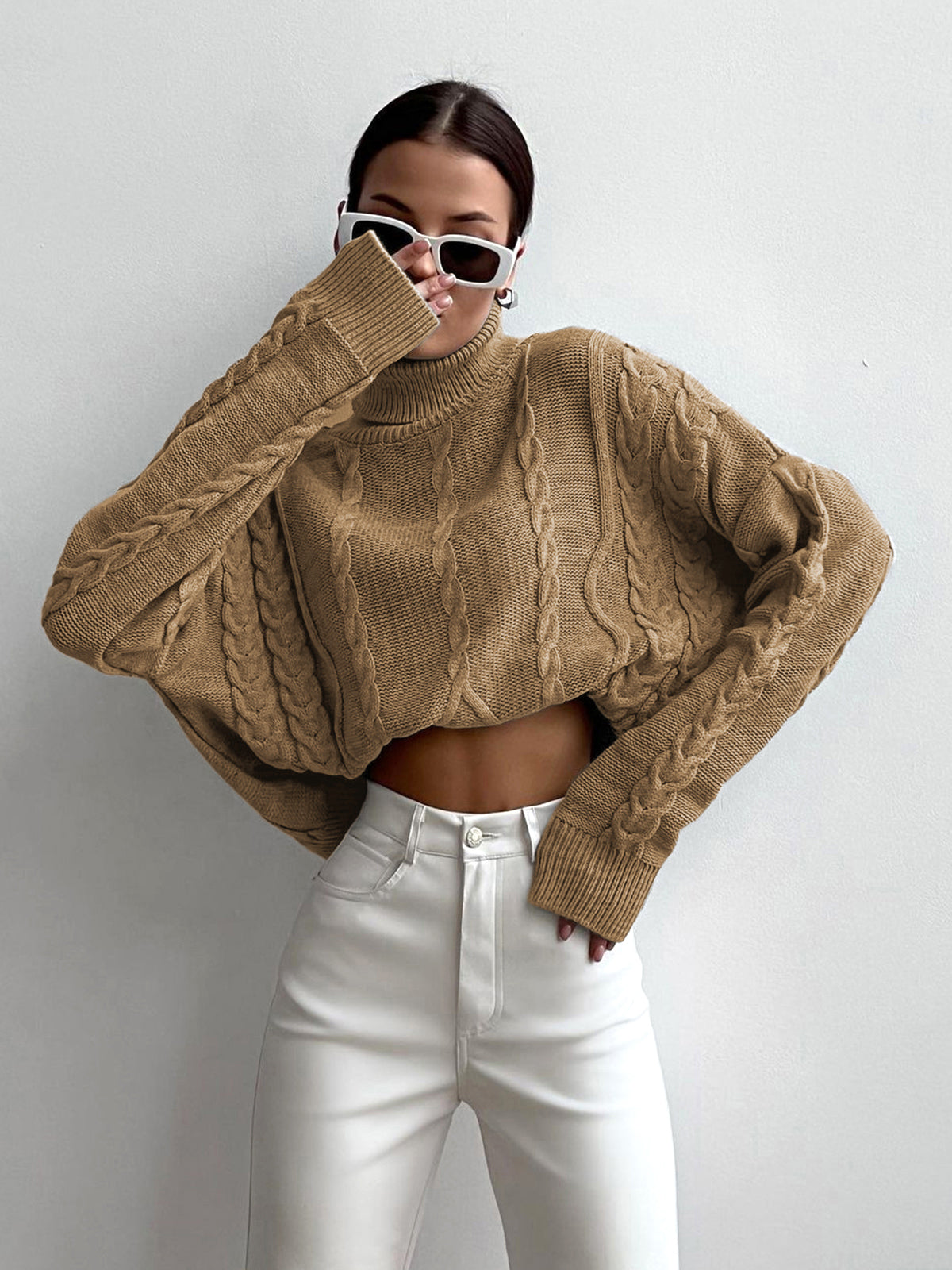 Dames Gebreide Coltrui Met Oversized Pasvorm En Kabelpatroon