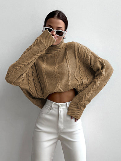 Dames Gebreide Coltrui Met Oversized Pasvorm En Kabelpatroon