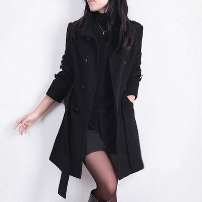 Dames Klassieke Trenchcoat Met Ceintuur En Dubbele Rij Knopen