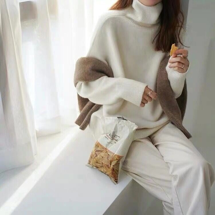 Dames Kasjmier Sweater Met Col En Lange Mouwen
