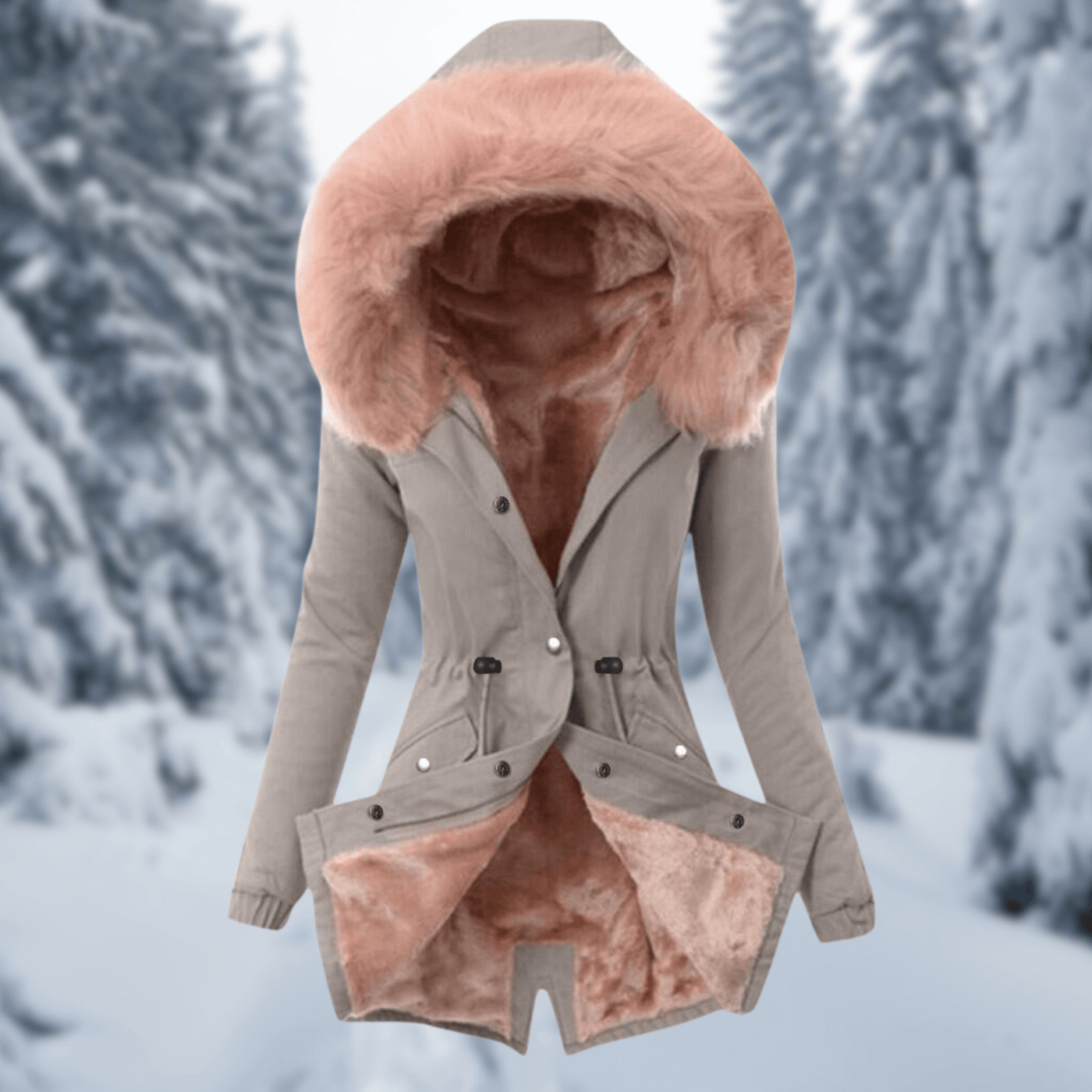 Dames Katoenen Winterjas Met Capuchon En Bontvoering