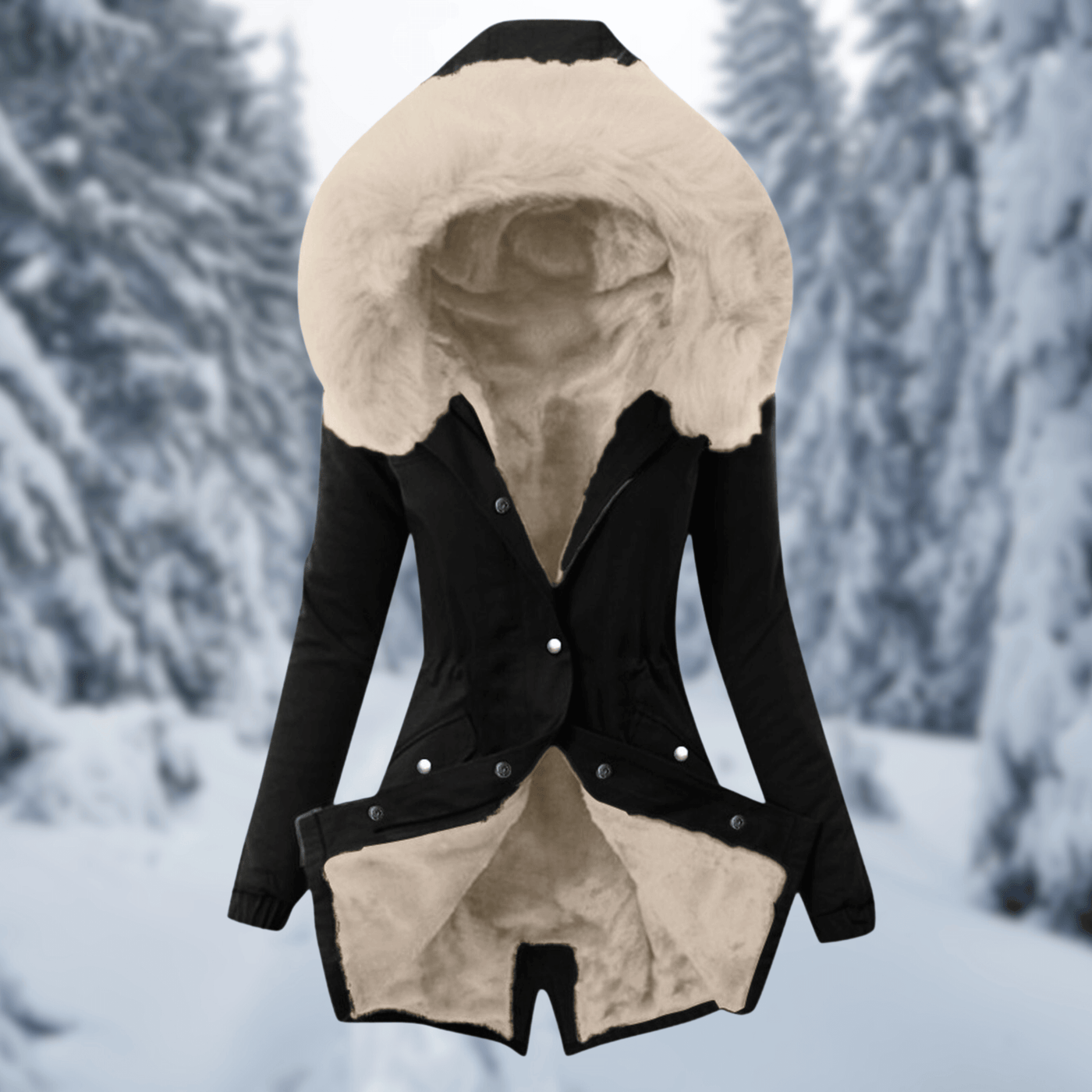 Dames Katoenen Winterjas Met Capuchon En Bontvoering