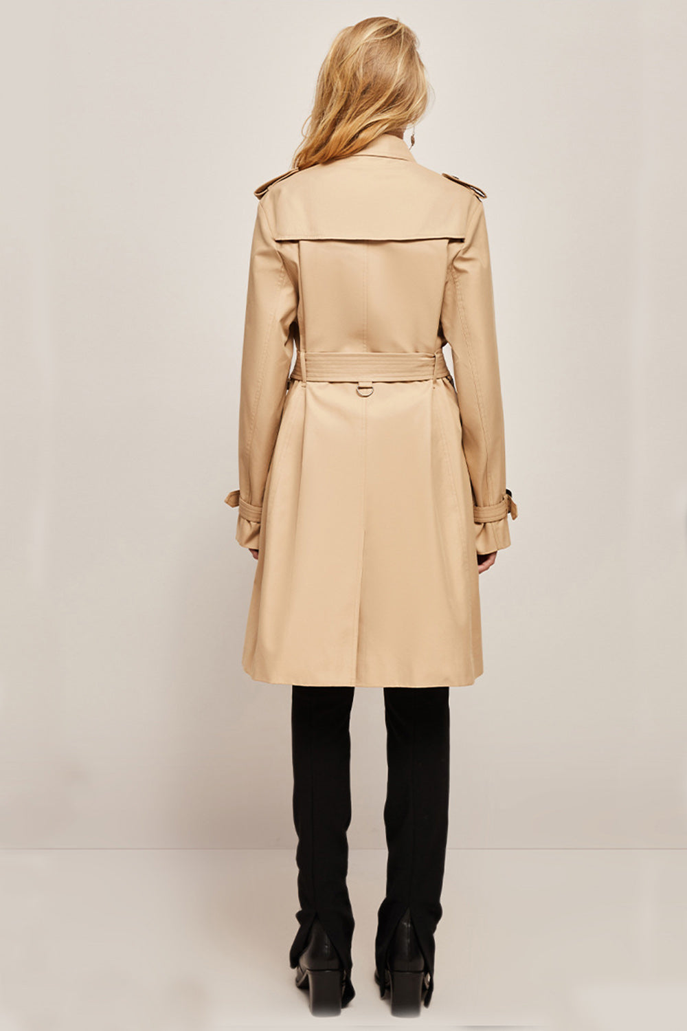 Dames Lange Slim Fit Trenchcoat Met Riem En Dubbele Rij Knopen