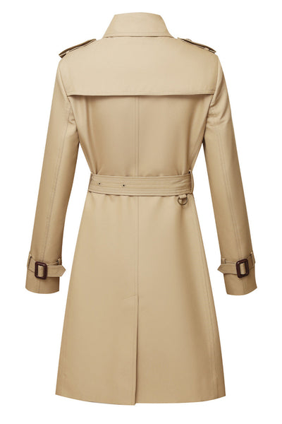 Dames Lange Slim Fit Trenchcoat Met Riem En Dubbele Rij Knopen