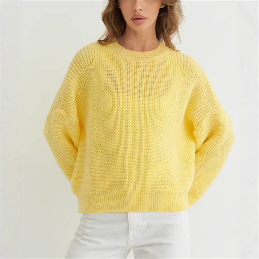 Dames Oversized Gebreide Trui Met Lange Mouwen En Ronde Hals