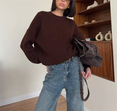 Dames Oversized Gebreide Trui Met Lange Mouwen En Ronde Hals
