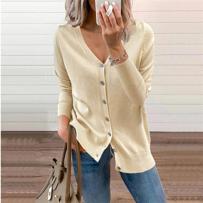 Dames Knit Cardigan Met V-Hals En Knopensluiting