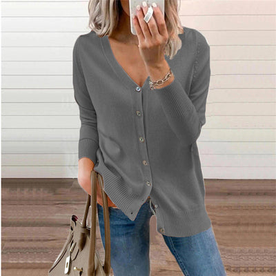 Dames Knit Cardigan Met V-Hals En Knopensluiting