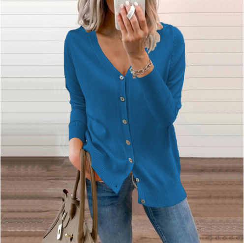 Dames Knit Cardigan Met V-Hals En Knopensluiting