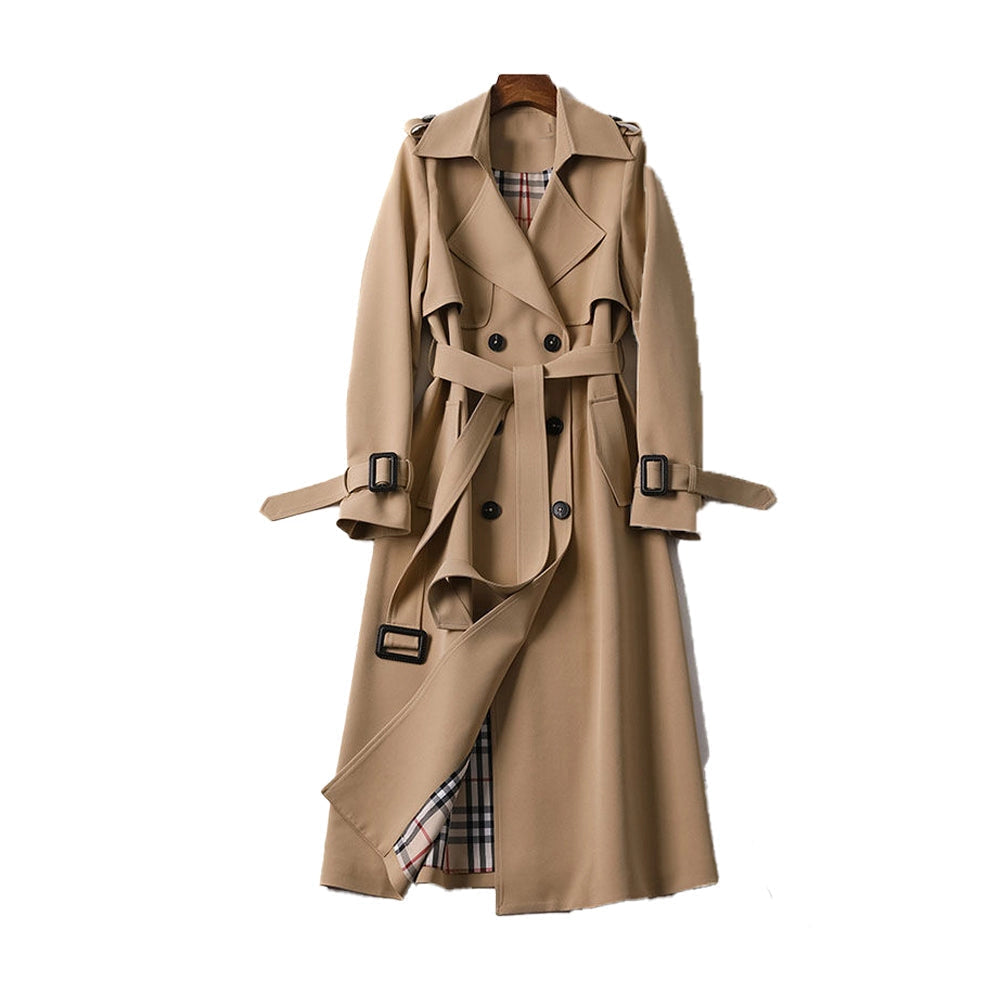 Dames Beige Trenchcoat Met Ceintuur En Dubbele Knopen