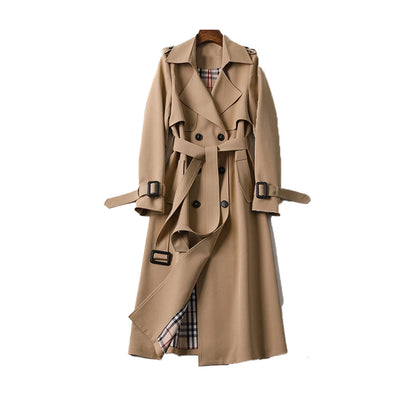 Dames Beige Trenchcoat Met Ceintuur En Dubbele Knopen