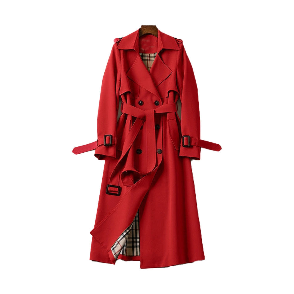 Dames Beige Trenchcoat Met Ceintuur En Dubbele Knopen
