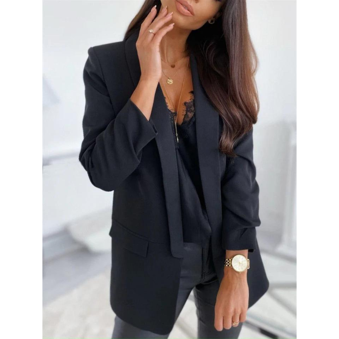 Dames Effen Blazer Met Open Voorzijde En Casual Pasvorm
