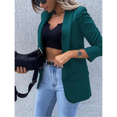 Dames Effen Blazer Met Open Voorzijde En Casual Pasvorm