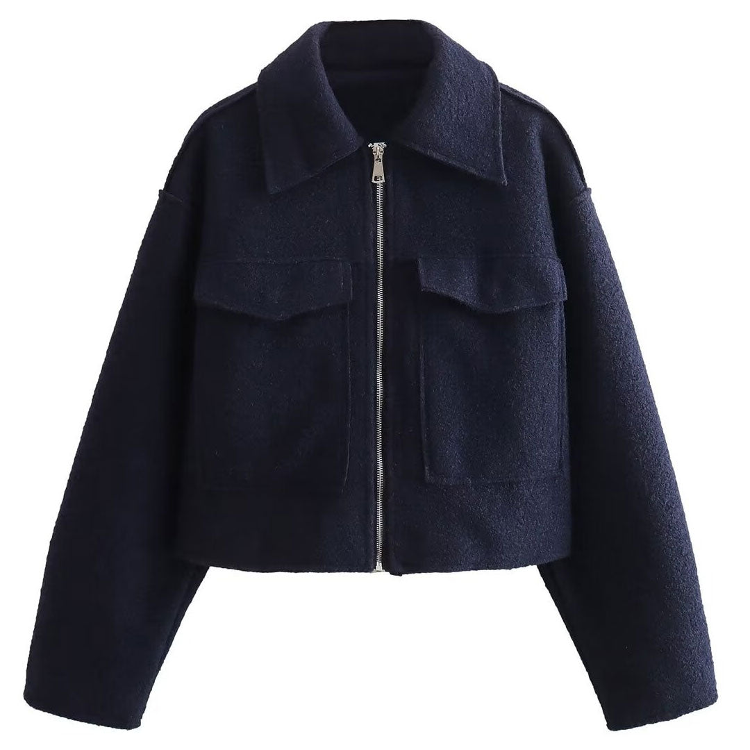 Dames Bomber Jacket Met Ritssluiting En Grote Zakken