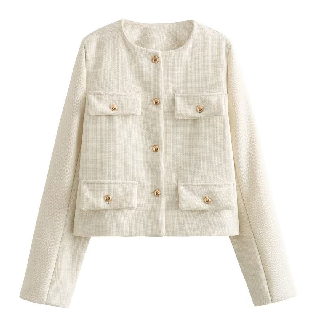 Dames Elegante Bomberjacket Met Knopensluiting En Borstzakken