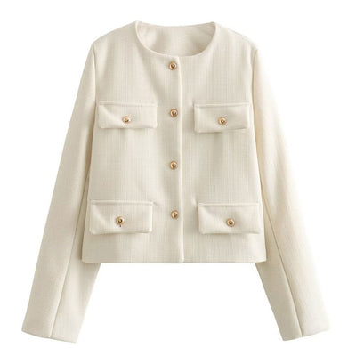 Dames Elegante Bomberjacket Met Knopensluiting En Borstzakken
