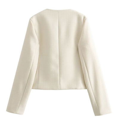 Dames Elegante Bomberjacket Met Knopensluiting En Borstzakken