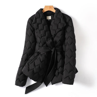 Dames Luxe Gewatteerde Winterjas Met Ceintuur En Reverskraag