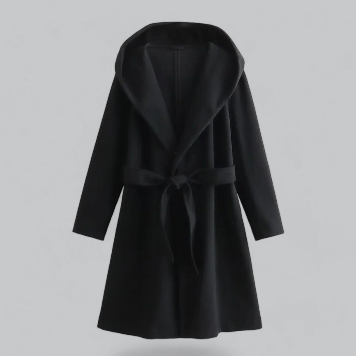 Dames Wollen Winterjas Met Capuchon En Riem In Knielange Stijl