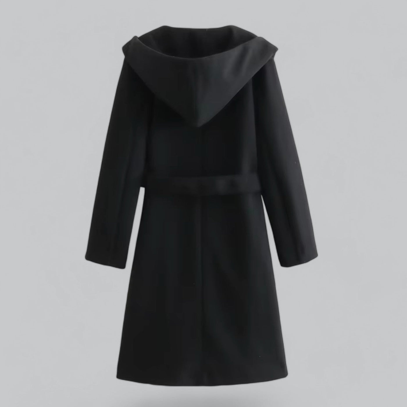 Dames Wollen Winterjas Met Capuchon En Riem In Knielange Stijl
