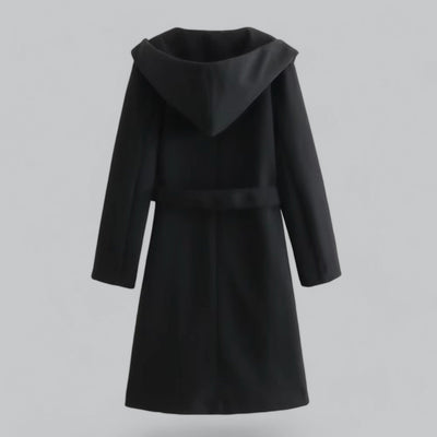 Dames Wollen Winterjas Met Capuchon En Riem In Knielange Stijl